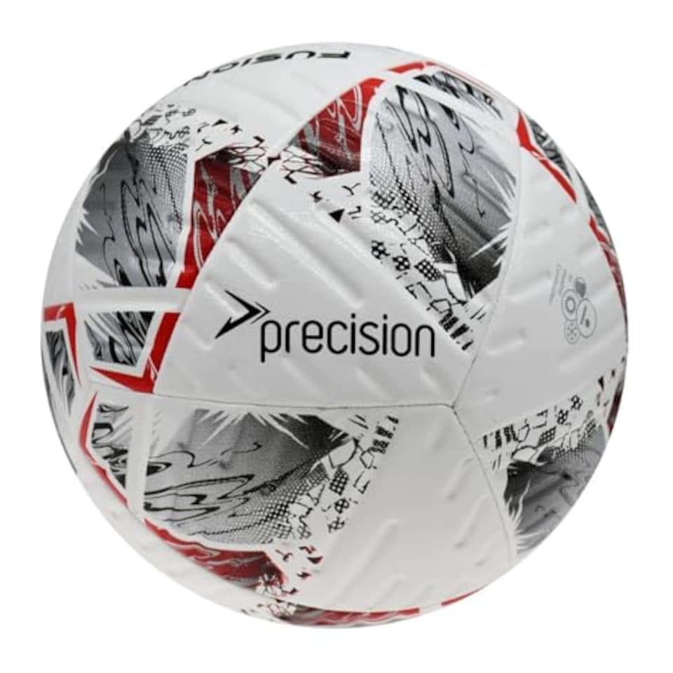 image 1 of Precision Fusion Plus Fifa Basic Training Football, 12 Panel Textured Tpu Match Ball, Pu Sealed Seams, Grass 3G Astro, White/Silver/Red/Black, 3