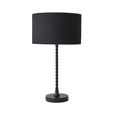 ValueLights Maeve Black Fabric Drum Lamp Shade Matte Black Bobbin Bobble Table Lamp | Black