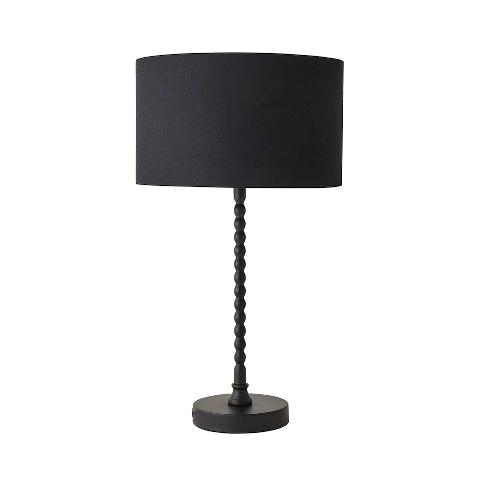 image 1 of ValueLights Maeve Black Fabric Drum Lamp Shade Matte Black Bobbin Bobble Table Lamp | Black