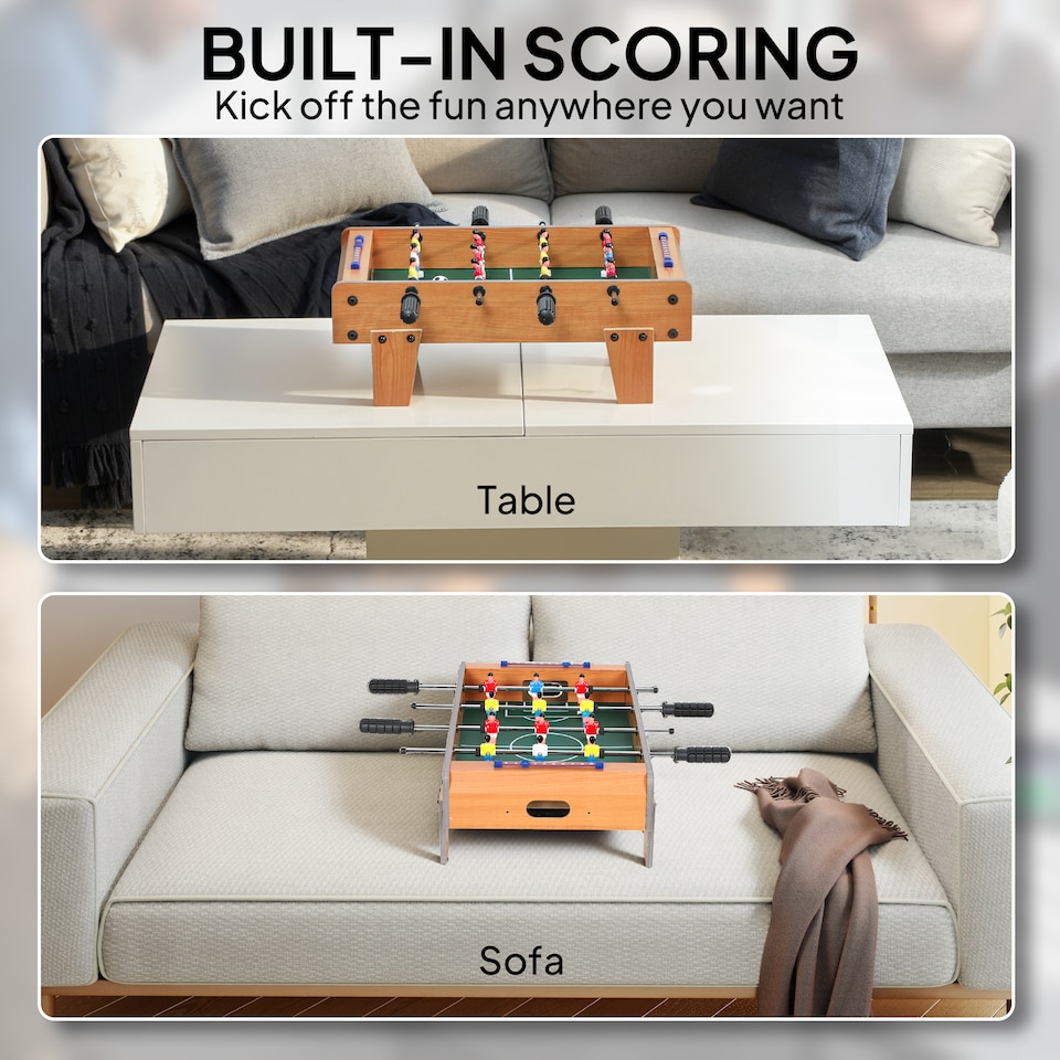 image 1 of SPORTNOW 20 in Table-top Football Table with Stainless Steel Rods, Compact Foosball Table for Kids and Adults, All-Inclusive Foosball Game Set for Indoor, Nature Wood Finish