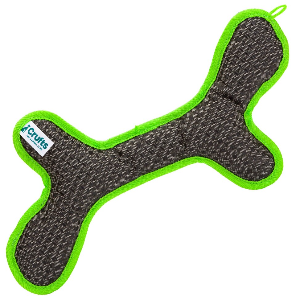 image 1 of PMS Crufts Bone Dog Toy - Tough Squeaker Toy, Green and Grey