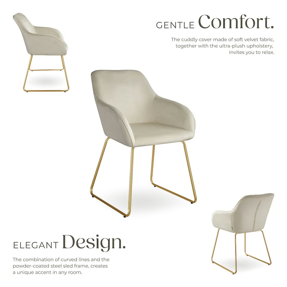 image 1 of Dining Chair Jeane - velvet look, cantilever frame - Set of 2 Cream | Velvet Look Cream/Gold
