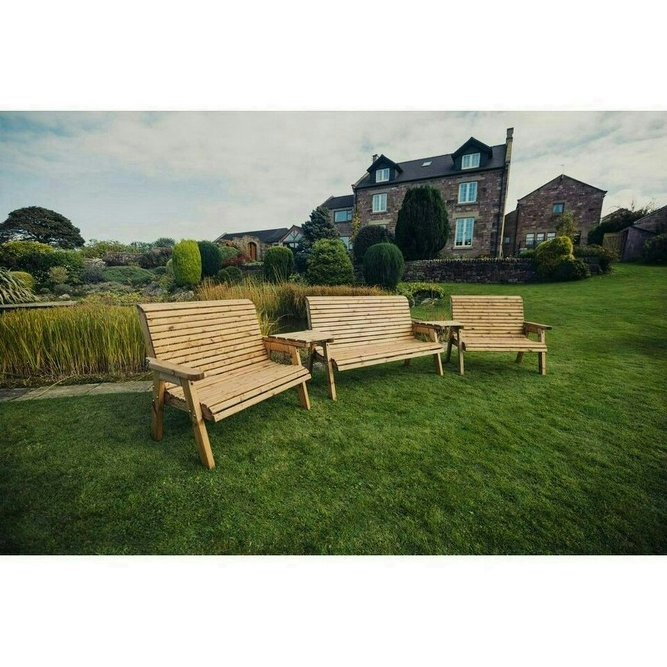 image 1 of Valley 7 Seat Set 1X3B 2 X 2B Angled Tray - Timber - L100 x W360 x H95 cm - Fully Assembled - Set of Waterproof Cushions Included