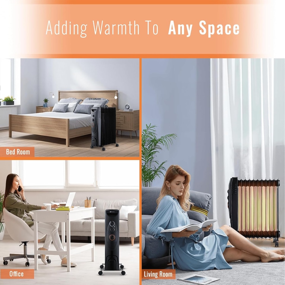 image 1 of 2500W Oil Filled Radiator with 11 Fins Black