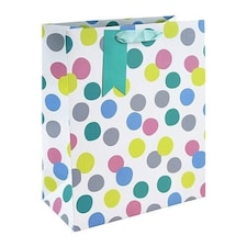 Multicoloured Spots Large White Gift Bag 33cm | Multi | 1