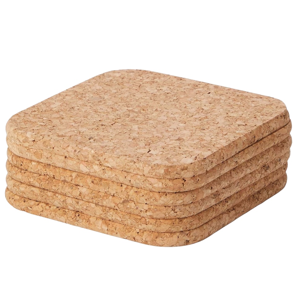 image 1 of Apollo Square Cork Coaster Set Of 6 Heat Resistant Drink Coasters 10cm Natural Cork Round Edge Table Protects Home Kitchen Use