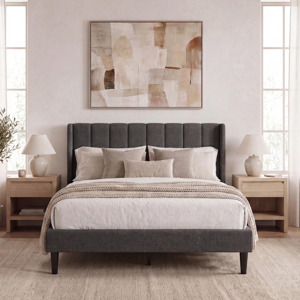 image 1 of Vida Designs Vianna Dark Grey Linen Fabric Bedroom Bed Frame - King Size