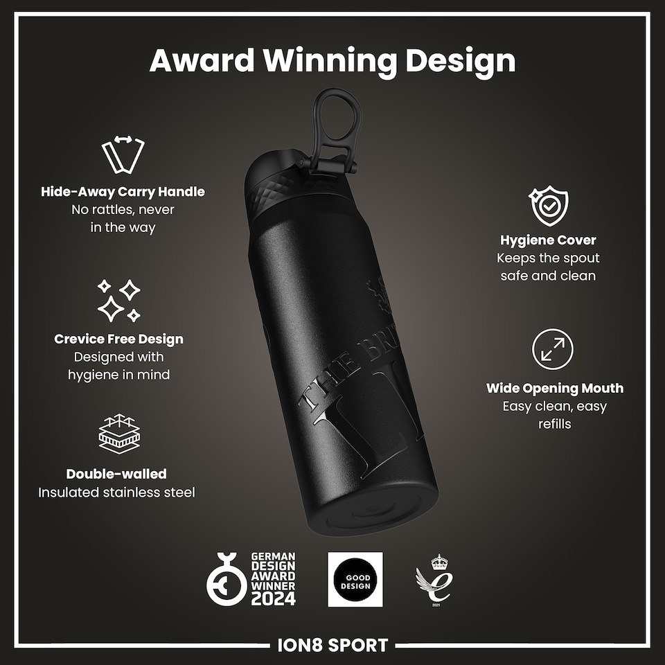 image 1 of BIL Rugby x Sports Leak Proof Water Bottle, Vacuum Insulated, 750ml (24oz) | Black | BIL Lions | One Size