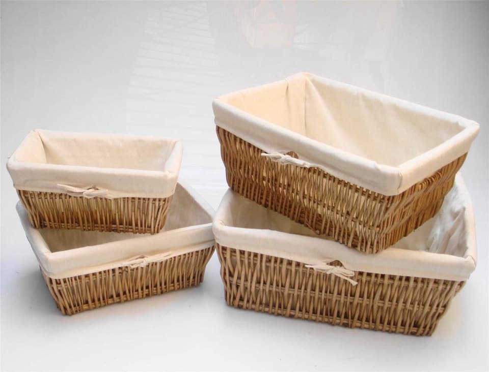 image 1 of Wider Large Big Deep Lined Kitchen Wicker Storage Basket Xmas Hamper Basket Extra Large 52 x 40 x 21 cm | Brown | Brown