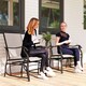 image 1 of Outsunny Outdoor Double Glider Rocking Chairs with Glass Top Middle Table, Metal Gliding Love Seat Conversation Furniture with Breathable Mesh Fabric Seat, for Garden, Patio, Brown