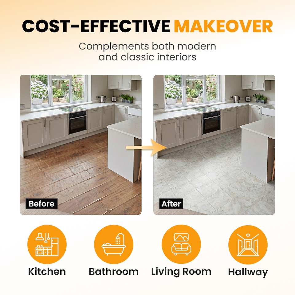 image 1 of NOVECRAFTO Vinyl Floor Tiles Self Adhesive – 12x12in Peel and Stick Flooring for Kitchen, Bathroom & Living Room – Beige Marble Flow Design | Brown | 3.72 sqm
