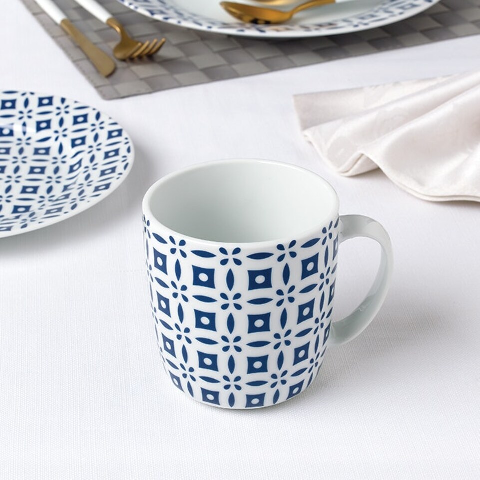 image 1 of 16pc Blue Geo Dinner Set