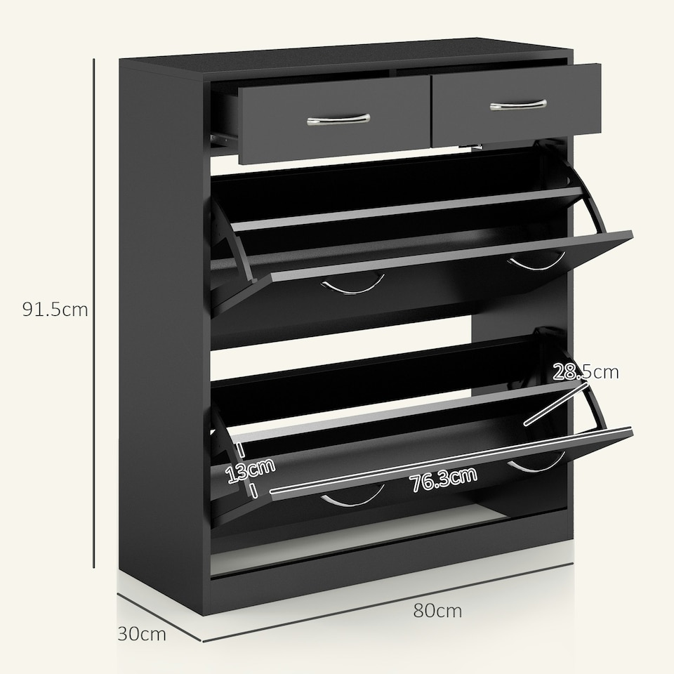 image 1 of HOMCOM Slim Shoe Cabinet with 2 Flip Drawers for 12 Pairs of Shoes Black 