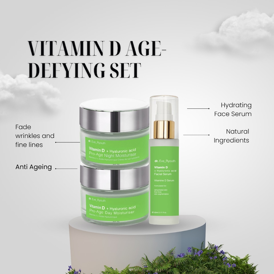 image 1 of Dr. Eve_Ryouth Vitamin D + Hyaluronic Acid Pro-Age Night Moisturiser 50ml + Vitamin D + Hyaluronic Acid Pro-Age Day Moisturiser 50ml + Vitamin D + Hyaluronic Acid Pro-Age Serum 60ml