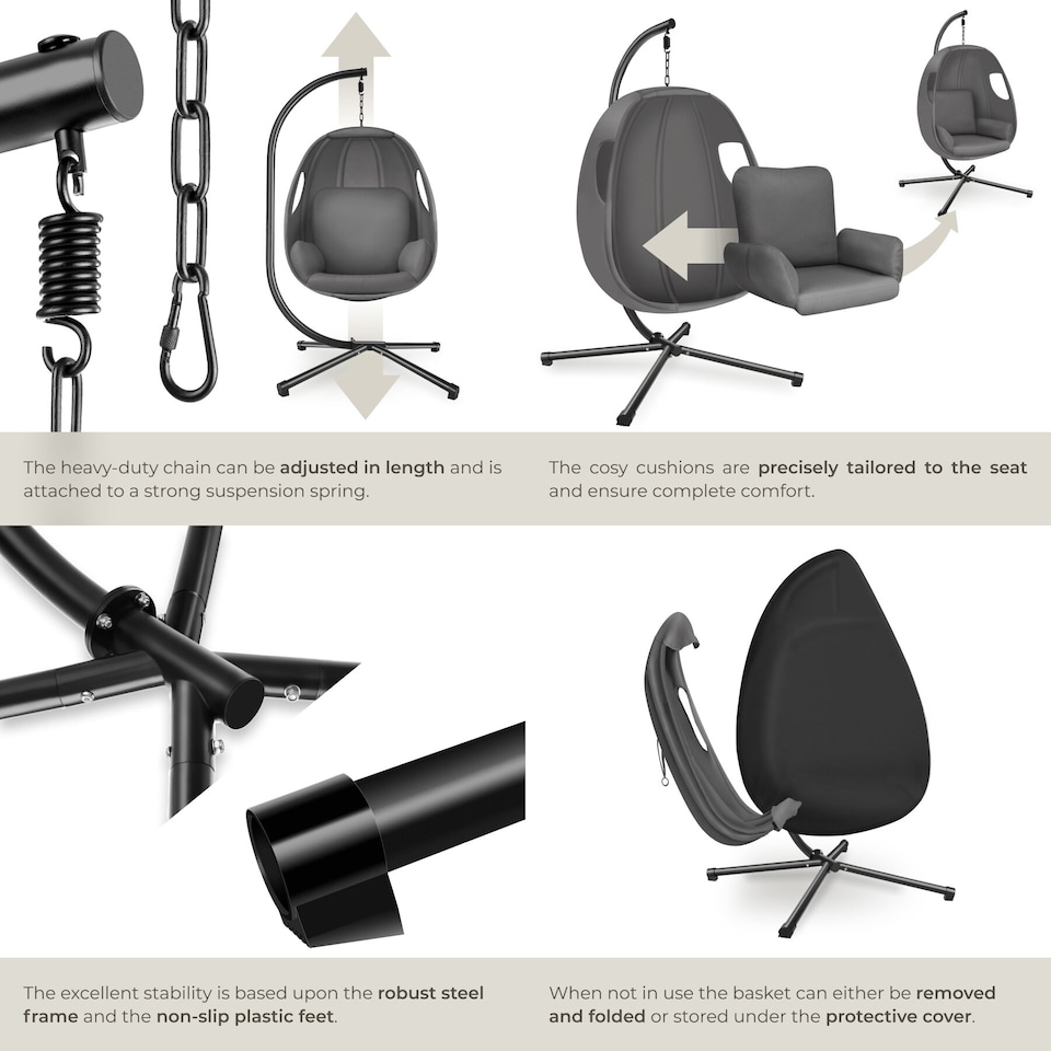 image 1 of Hanging Egg Chair Anika - with frame and extra thick seat cushion | Grey | anthracite | One Size | 1