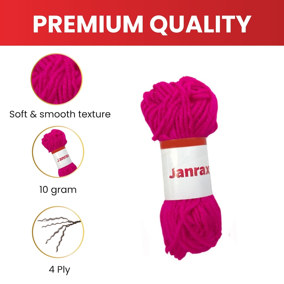 image 1 of Pack of 5 Pink Acrylic Yarn Rolls – 10g each, 4 Strand 8 Ply Knitting Wool