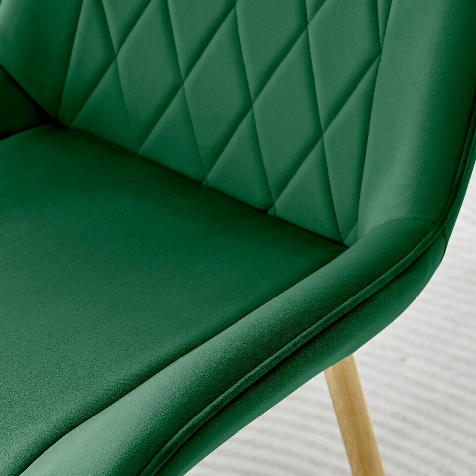 image 1 of Furniturebox 2x Pesaro Green Velvet Gold Leg Luxury Dining Chairs