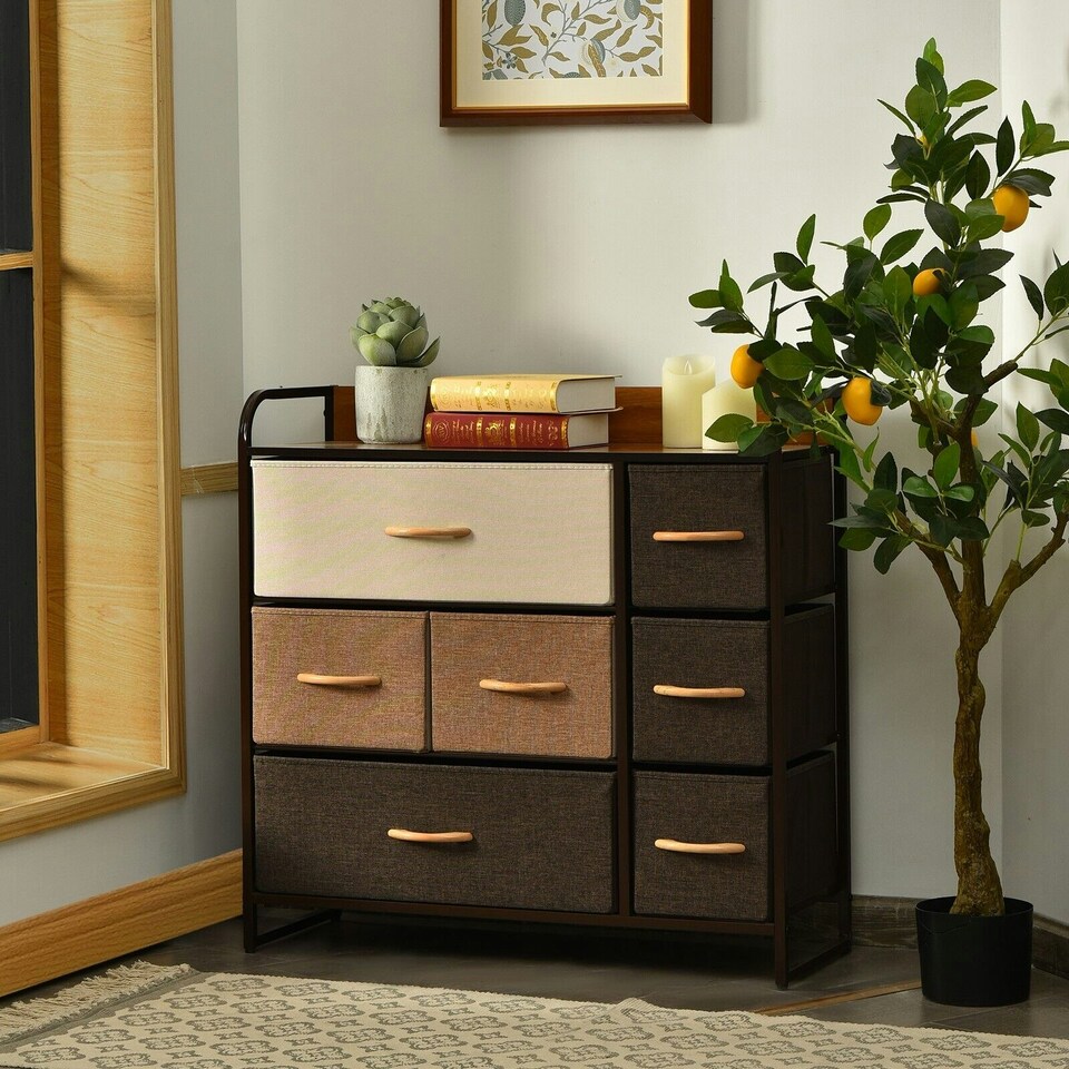 image 1 of COSTWYA 7-Drawer Dresser 3-Tier Chest of Drawers Wooden Top Multi
