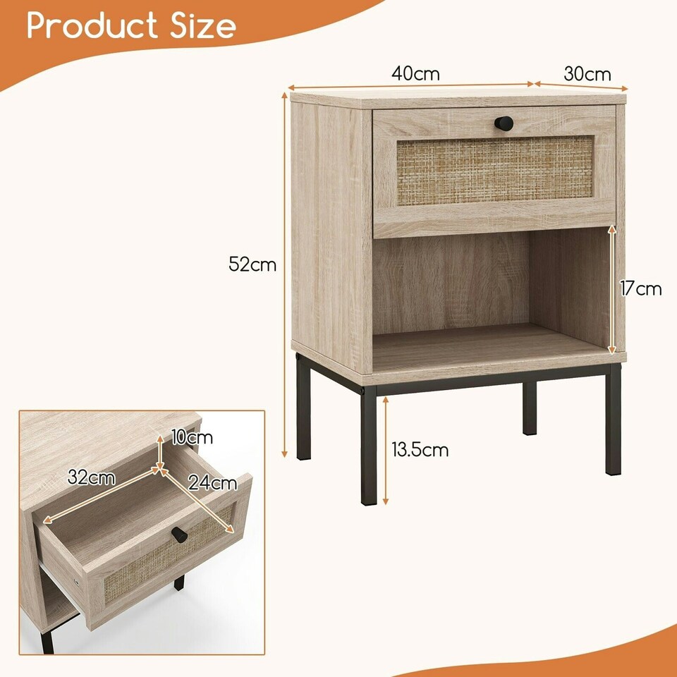 image 1 of COSTWAY 2-Tier Nightstand Bedside Table Wood Top Side Table Brown