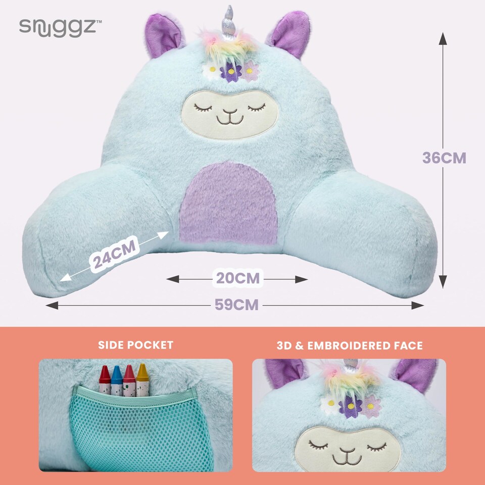 image 1 of Snuggz Llama Unicorn Cuddle Cushion with Side Pocket with Carry Handle 3D Novelty Design Back Support Soft Cosy Bed Pillow - 59 x 36 x 34 cm