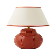 ValueLights Gourdette Burnt Orange Glazed Table Lamp Taper Trim Shade and Bulb