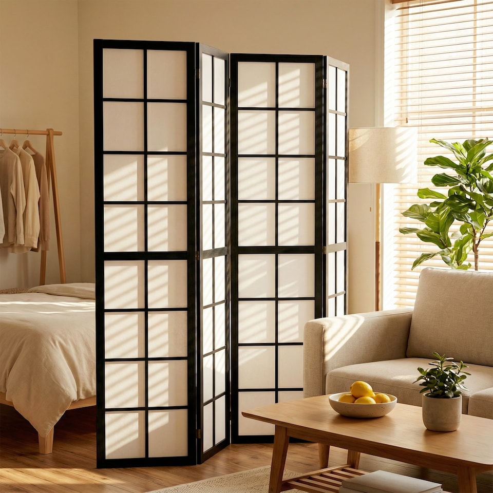 image 1 of HOMCOM Indoor Room Partition, 4 Panel Folding Room Divider, Black