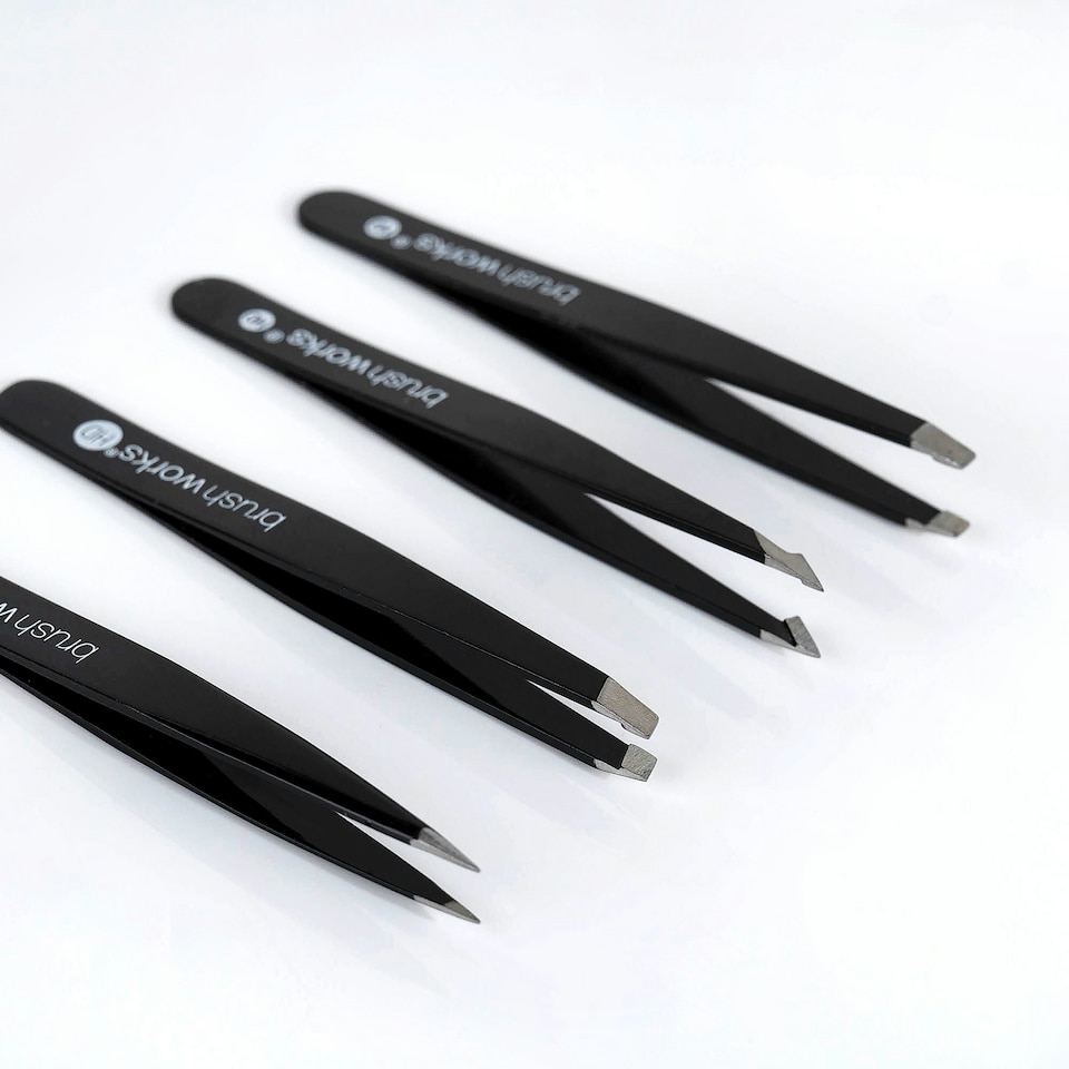 image 1 of Brushworks 4 Piece Combination Tweezer Set - Black