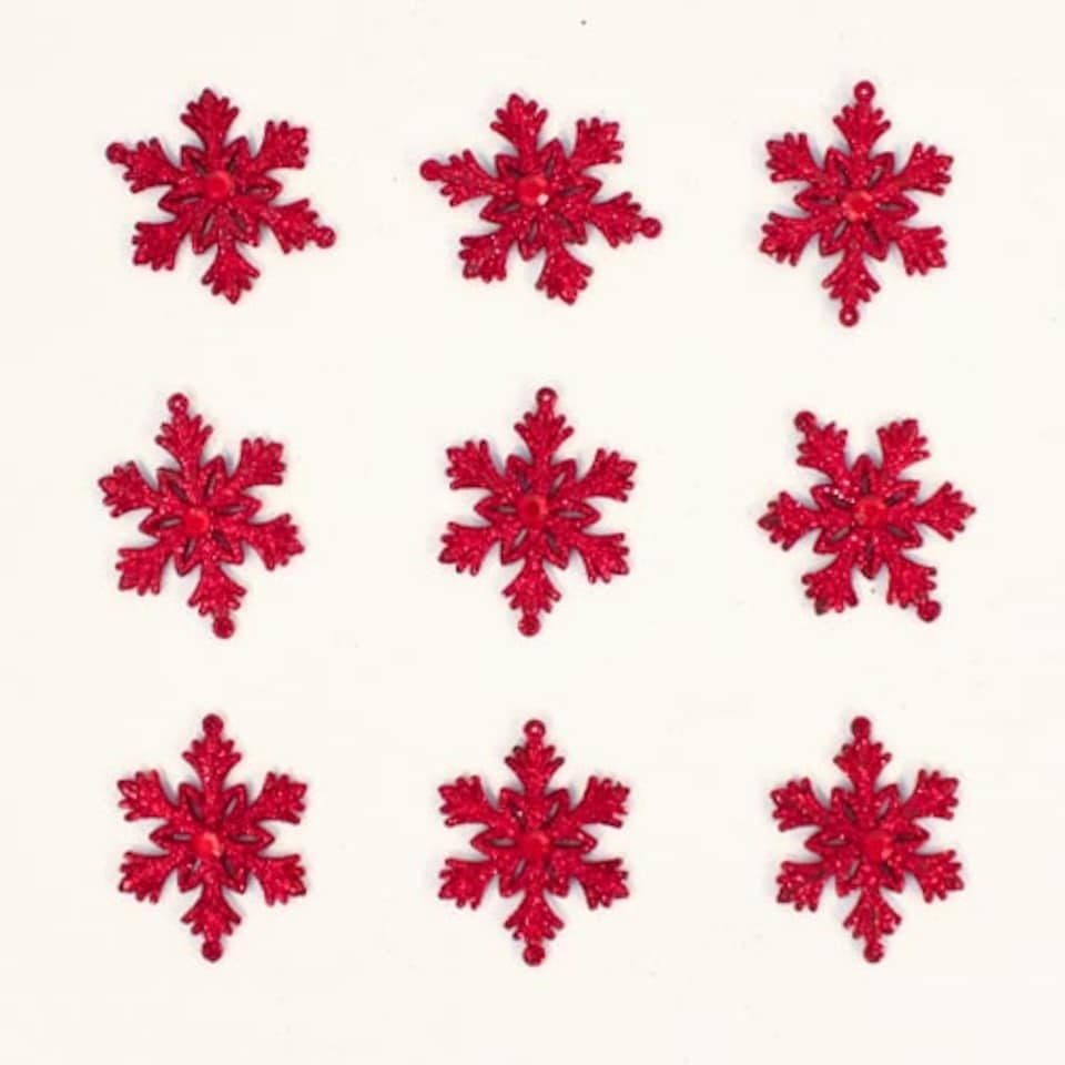 Red Glittered Christmas Snowflakes Hanging Decorations 7cm - Pack of 9