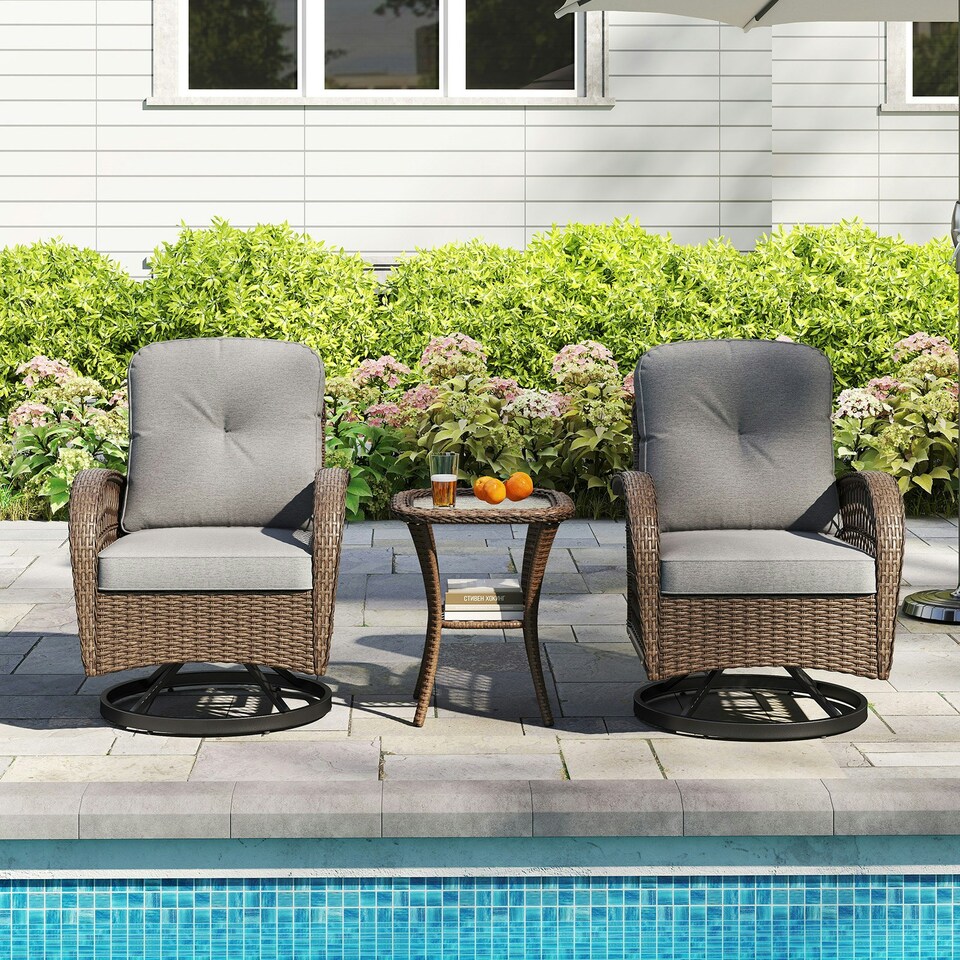 image 1 of COSTWAY 3 Pieces Patio Rattan Bistro Conversation Set Grey