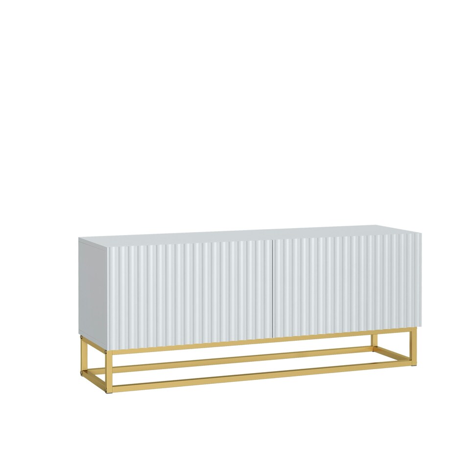 image 1 of TV Unit 100cm White Matt with Fluted Fronts and Gold Legs White