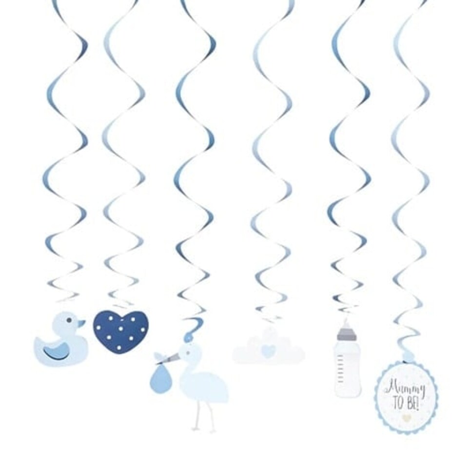 Blue Baby Shower Hanging Swirl Decorations - Pack of 6