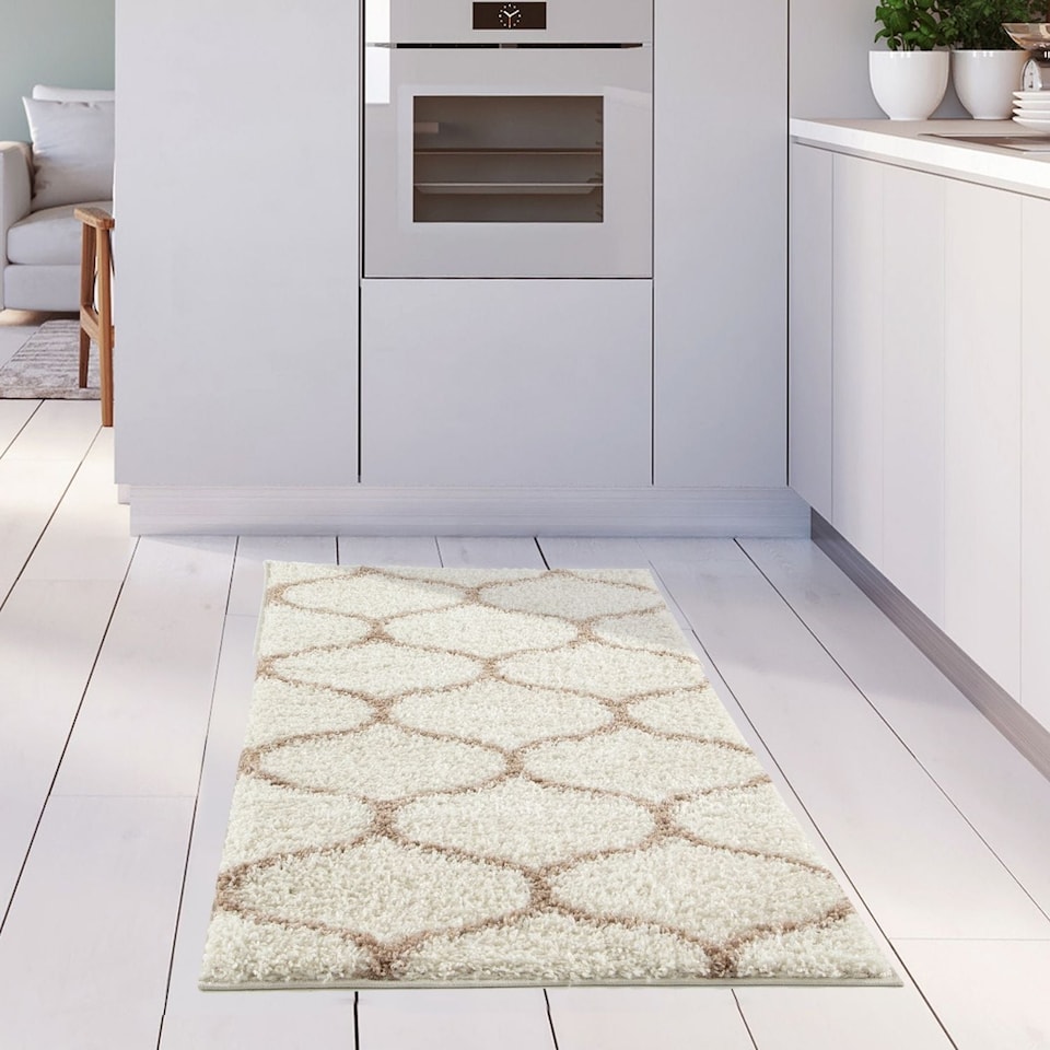 image 1 of The Rugs Moroccan Collection Soft High Pile Shaggy Trellis Floor Rugs and Runners Living Room