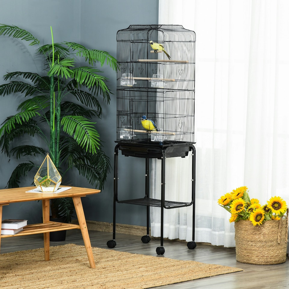 image 1 of PawHut Bird Cage for Budgie Finch Canary Parakeet W/ Stand Sliding Tray Black