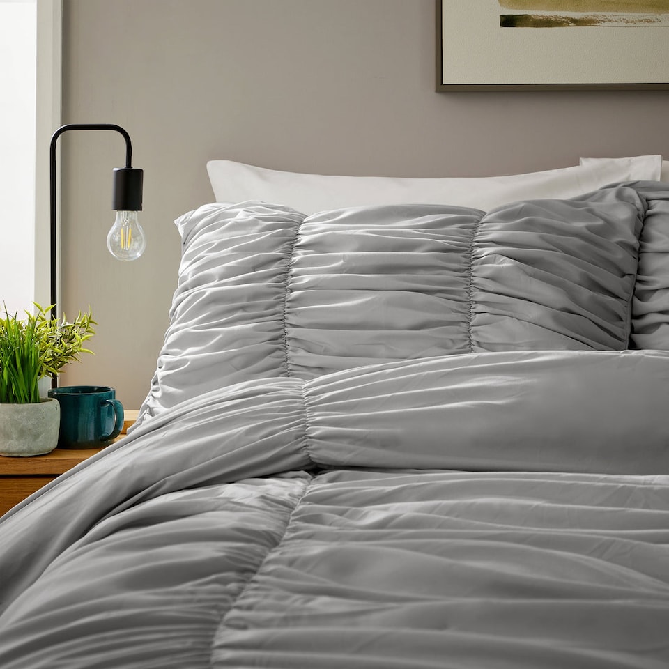 image 1 of Ruched Duvet Set in Grey - King | Grey | Grey | King