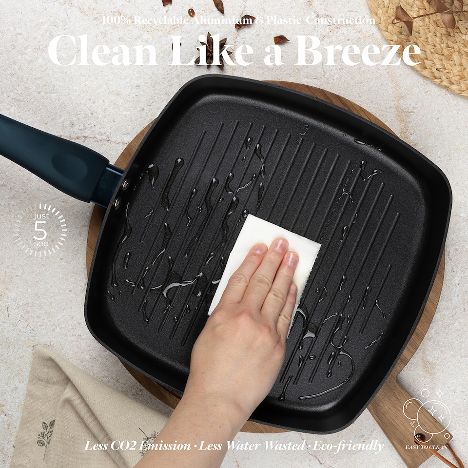 image 1 of Blaumann Cookware Frying Grill Pots Pan Saucepan Casserole Soft Touch Handle Lid | Black | Aquamarine | 26cm Ribbed Grill Pan - 2L