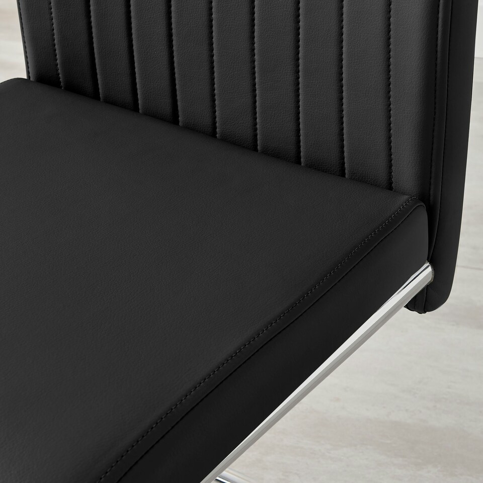 image 1 of Furniturebox 2x Lorenzo Black Faux Leather Chrome Dining Chairs