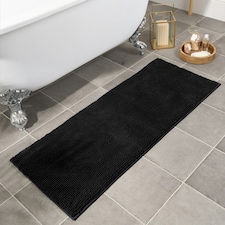 OHS Soft Microfibre Non-Slip Absorbent Noodle Chenille Bath Runner Mat Black | 45 x 110cm