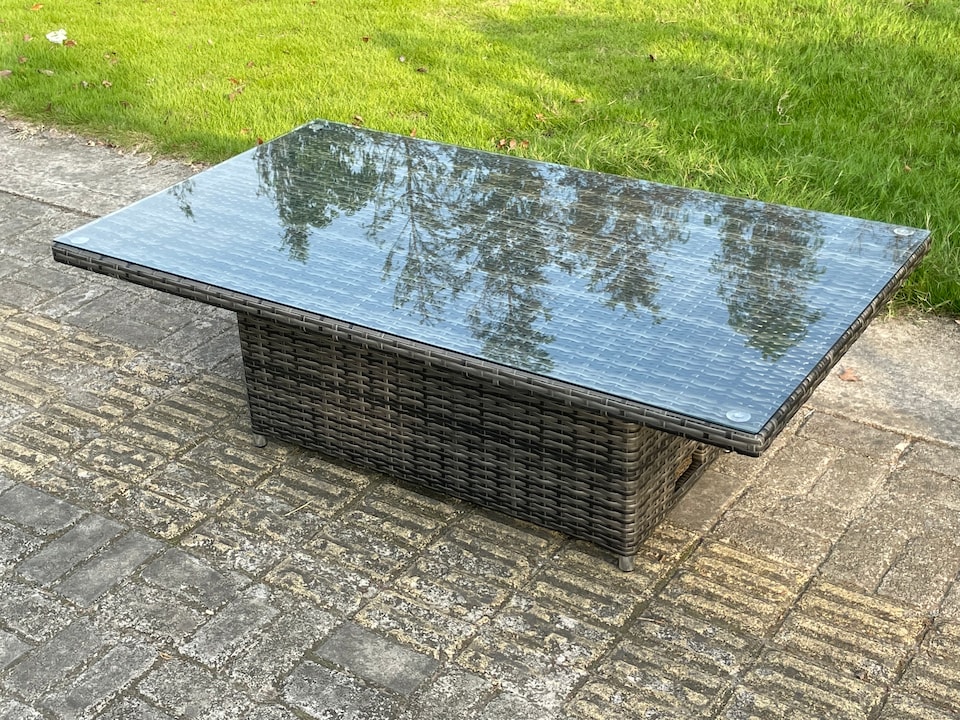 image 1 of Fimous High Back Rattan Garden Furniture Corner Sofa Sets Adjustable Rising Table Dark Mixed Grey 8 seater right corner