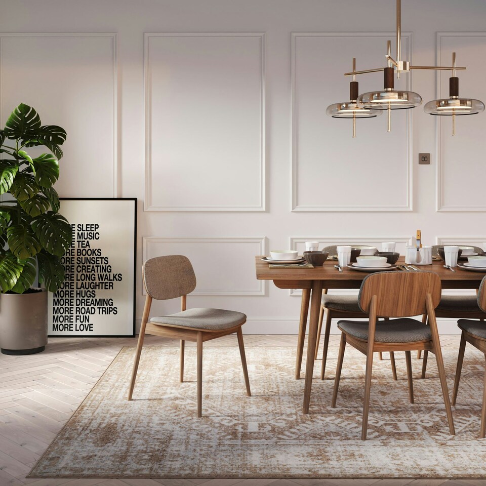 image 1 of KUKOON Neutral Beige Geometric Medallion Bordered Rug 120cm x 170cm