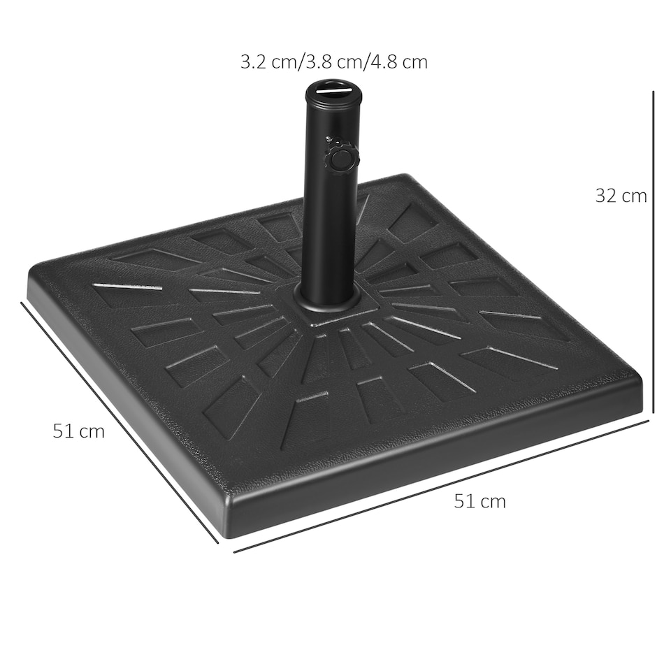 image 1 of Outsunny 19kg Resin Garden Parasol Base Holder, Square Outdoor Market Umbrella Stand Weight for Poles of 32mm, 38mm, and 48mm, Black
