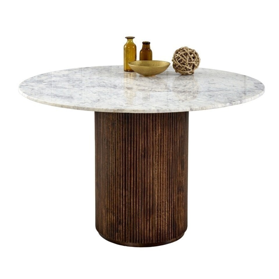image 1 of Opal Dining Table Round with Marble Top & Mango Wood Base - L120 x W120 x H76 cm Brown