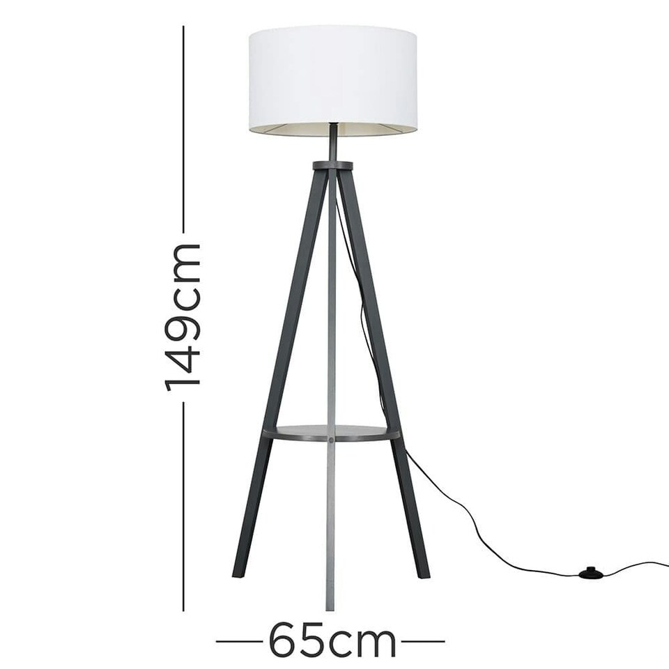 image 1 of ValueLights Morrigan White Shade Grey Wood Tripod Floor Lamp & Bulb | White