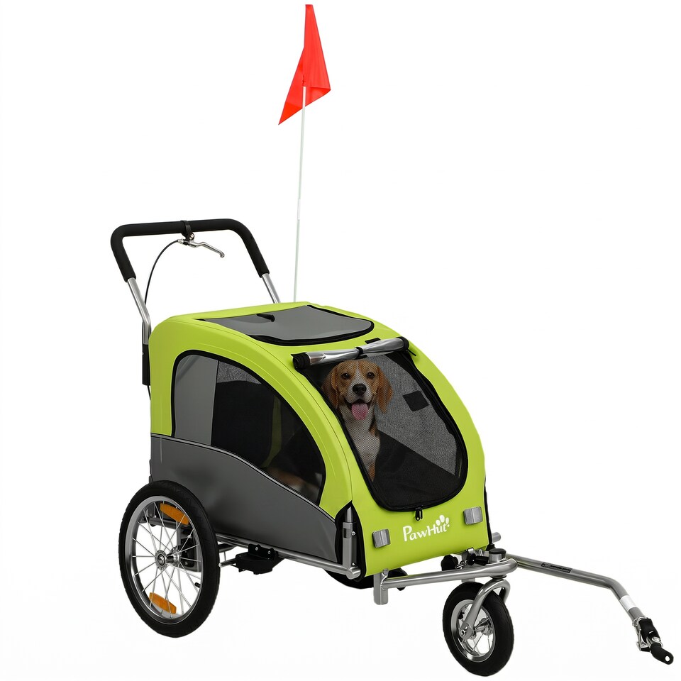 image 1 of PawHut 2 in 1 Pet Stroller Dog Bike Trailer for Medium Dogs, Green