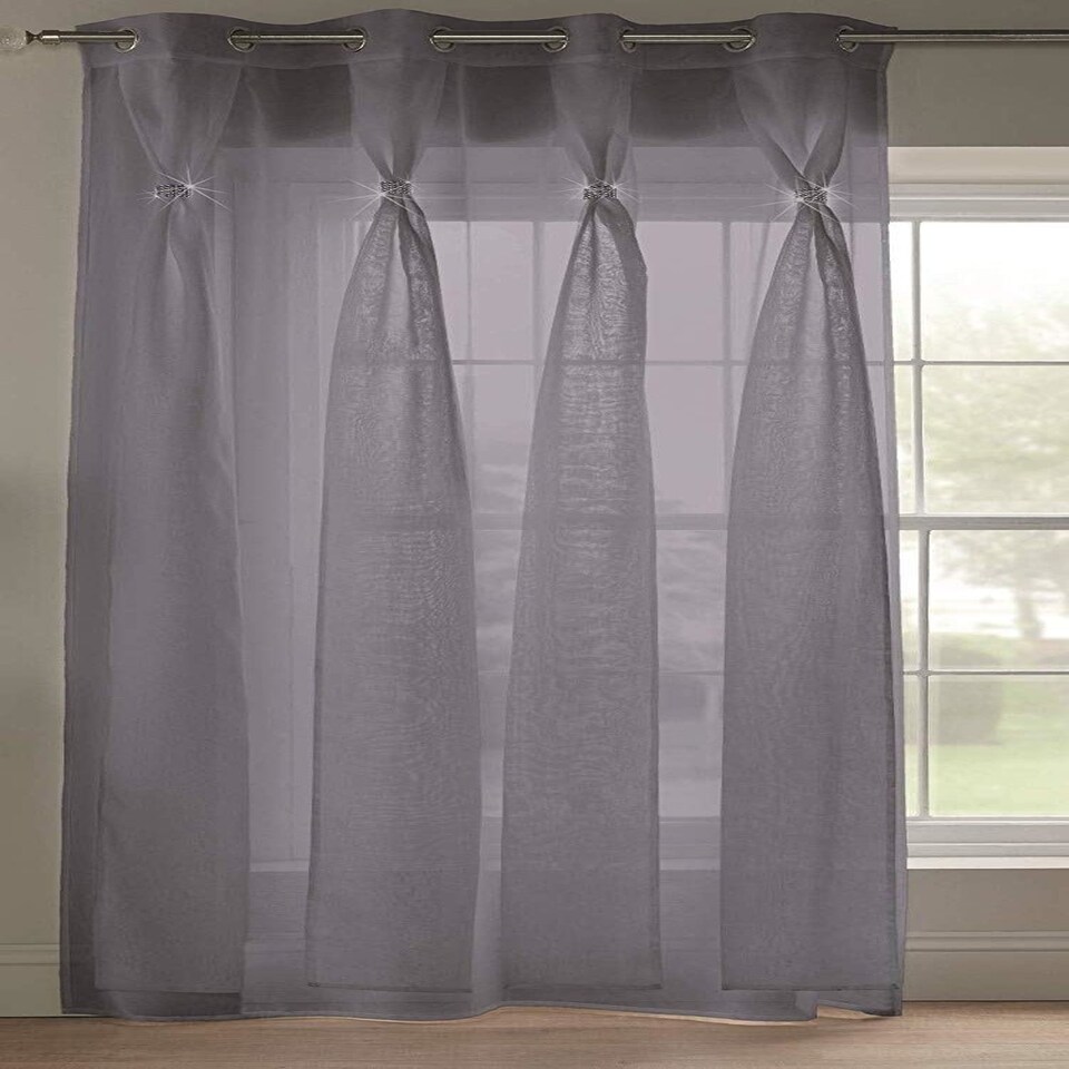 image 1 of Diana Dolly Voile Eyelet Curtain Panel - Silver - 145cm x 229cm