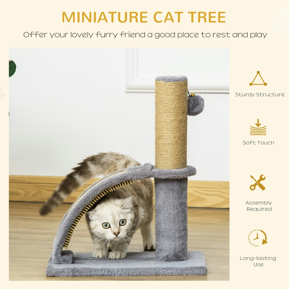 image 1 of PawHut Cat Tree for Indoor Cats with Scratching Post, Hanging Ball, Grey