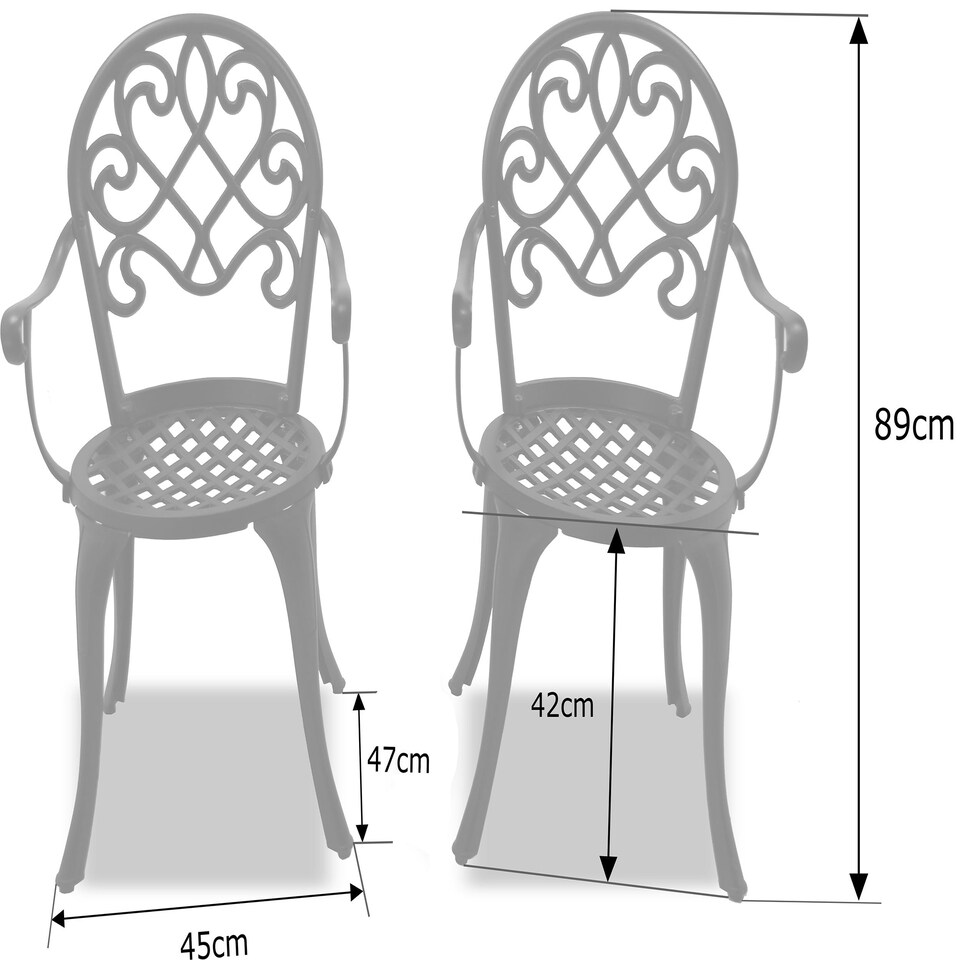 image 1 of Centurion Supports Prego 2-Large Garden and Patio Bistro Chairs with Armrests in Cast Aluminium Black
