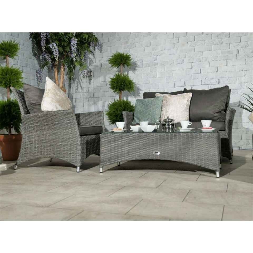 image 1 of 4 Seater 4 Piece Lounging Coffee Set - 2 Seater, 2 Armchairs with Coffee Table Including Cushions