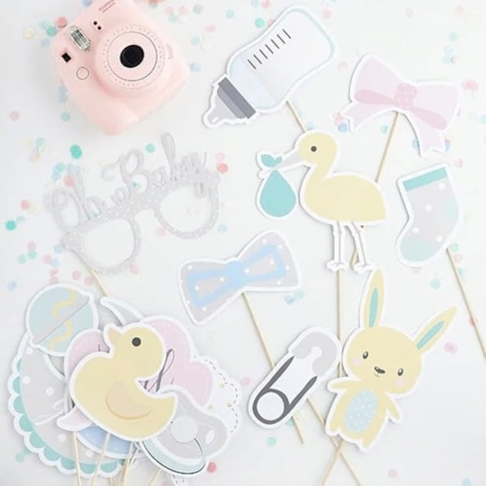 Pastel Baby Shower Photo Booth Props - Pack of 13