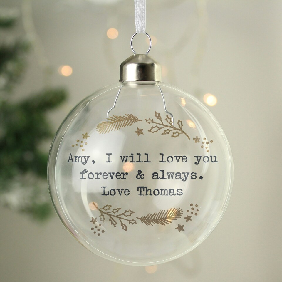 image 1 of Personalised Gold Wreath Glass Bauble