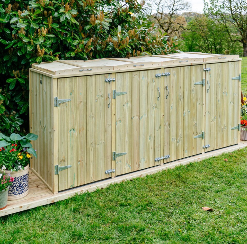image 1 of Shireburn Quad Wheelie Bin Store - L80.4 x W250.5 x H120 cm - Fits 1 x 180L or 240L & 3 x 140L Wheelie Bins